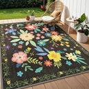 GENIMO Indoor Outdoor Area Rug 5' X 7' Waterproof, Washable Patio Rug Non Shedding, Easy Cleaning Floral Outdoor Carpet for Living Room, Bedroom, Dining Room, Balcony, Backyard, Deck, RV, Black by GreenHaven Gardens
