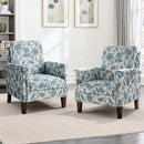 Floral Accent Chair Set of 2, High Back Upholstered Armchair with Solid Wooden Legs, Padded Armrest and Removable Comfortable Cushioned Seat Single Sofa for Living Room, Bedroom, Blue by CozyNest Decor