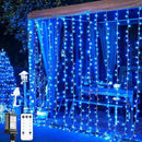 JMEXSUSS 300LED Christmas Curtain Lights, Blue Christmas Lights with Remote, Blue String Lights for Bedroom Wall Window Backdrop Garden Indoor Outdoor Patio Yard Porch Decorations, 9.8x9.8ft by CozyNest Decor