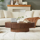 Oval Coffee Table for Living Room, Modern Fluted Coffee Tables with Pedestal Base, Handcrafted Centre Tea Tables Easy Assembly-43.7" Walnut by CozyNest Decor