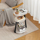 Side Table, Small End Table with Metal Frame, 3-Tier Bedside Tables, Round Side Tables for Living Room Bedroom Couch Bathroom, Oval, White Maple by CozyNest Decor