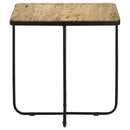 Travertine Accent Table Geometric Design - Brown
