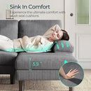 LINSY HOME Sectional Couch, 111'' W Corduroy U Shaped Sofa with Sleepable Armrests, 4 Seat Couch with Double Chaises, Deep Sofa for Living Room, Grey
