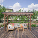 13' x 6.5' Wooden Pergola Grill Gazebo with Metal Roof & Bulbs & Bar Counters