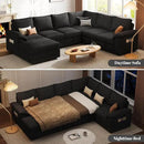 108 Inch Modular Sectional Sofa with Pull Out Bed,U Shaped 7 Seat Sectional Sleeper Sofa with Storage,Sectional Couches for Living Room,Cloud Modular Couch,Removable Sofa Cover,Black by CozyNest Decor