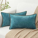 decorUhome Chenille Soft Throw Pillow Covers 12x20 Set of 2, Lumbar Velvet Farmhouse Neutral Decorative Euro Pillow Covers with Stitched Edge for Couch Sofa Bed Home Decor, Teal by CozyNest Decor