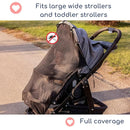 Stroller Sun Shade - Universal UV Protection Cover for Strollers Sunshade with See Through, Clip-On Sun Blocker, Sun Shield for Baby, Breathable Adjustable Fit, Full Coverage, XL Black by TinyTreasures Baby Boutique