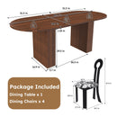 Oval Dining Table For 6 With 4 Upholstered Chairs - Walnut / Black by HouseOfZazla