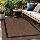 Bordered Outdoor Rug 9x12 Washable Outside Carpet for Indoor Patio Porch Waterproof Easy Cleaning Non Shedding Area Rugs Nut Brown - Black 9 x 12 by CozyNest Decor