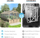 8x16 FT Greenhouse for Outdoor, 6MM Thick Polycarbonate Panel Wooden Walk-in Green House with Adjustable Roof Vents and Lockable Door, Backyard Garden, Light Mocha Brown by GreenHaven Gardens