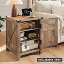 JXQTLINGMU Farmhouse End Table with Charging Station, 18'' Rustic Nightstand with Barn Door & Adjustable Shelf, Wooden Sofa Side Table with 3-Tier Storage for Living Room, Bedroom, Warm Brown by CozyNest Decor