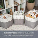 OrganiHaus 11x11 Cube Storage Bins 4 Pack, Foldable Cube Storage Organizer w/ Rope Handles, Collapsible Fabric Bins for Toys, Clothes & Closet Organization, Fabric Square Baskets - Gray/White by CozyNest Decor
