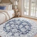 jinchan Round Rug 7ft Area Rugs Vintage Floral Distressed Design Machine Washable Non-Slip Low-Pile Ultra-Thin Circle Rug for Living Room Dining Room Bedroom Home Office Farmhouse (7' Round,Dark Blue) by TinyTreasures Baby Boutique