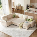 LINSY HOME Sectional Sleeper Sofa with Pull Out Couch Bed - Convertible Plush Corduroy Cloud Couch with Storage Chaise & USB Charging, Comfy Modular Couches for Living Room, Beige by CozyNest Decor