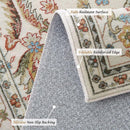 Washable 5x7 Area Rugs for Living Room, Boho Non-Slip Silicone Backing Rugs for Bedroom Dining Room Nursery Office, 0.3" Neutral Oriental Throw Carpet with 0.16" Cushioning Pad, Light Beige/Multi by TinyTreasures Baby Boutique