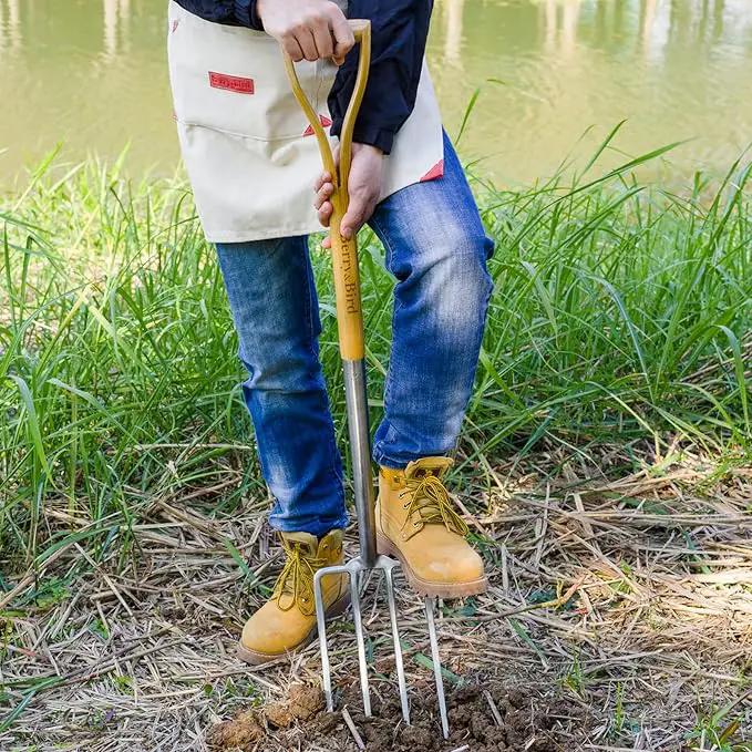 Berry&Bird Gardening Digging Fork, 4-Tine Stainless Steel Pitchfork, 43.9" Heavy Duty Spading Fork with D-Grip Handle and Ergonomic Ash Wood Handle for Digging, Planting, Cultivating, Aerating, photo 2 of 8
