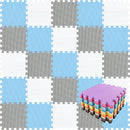 qqpp EVA Rubber 18 Tiles Interlocking Puzzle Foam Floor Mats - Baby Play Mat for Playing | Exercise Mat for Home Workout. White, Blue, Gray. QC-AGLb18N by TinyTreasures Baby Boutique