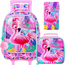 Girls Rolling Backpack, Cute Flamingo Roller Wheels Kids Bookbag - Wheeled Elementary School Bag - 3PCS Flamingo by TinyTreasures Baby Boutique