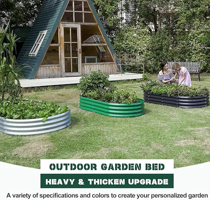 Land Guard 2Pcs Galvanized Raised Garden Bed Kit, 10×4×1ft Galvanized Planter Raised Garden Boxes Outdoor, Oval Large Metal Raised Garden Beds for Vegetables…………, photo 2 of 6