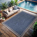 CAMILSON Outdoor Rug, 6x9 Bordered Navy Blue Gray Modern Area Rugs for Indoor and Outdoor Patios, Porches Waterproof Washable Porch Deck Outside Carpet (Bordered Navy, 6 x 9) by CozyNest Decor
