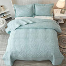 MarCielo 3-Piece 100% Cotton Oversized Bedspread Lightweight Quilt Coverlet Embroidery Farmhouse Bedding Set T0 (Aruba Blue, Oversized Queen (100"x106")) by CozyNest Decor