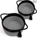 Empty Gift Basket Mini Woven Rope Organizer Baskets for Baby Shower, Vanity, Makeup Brushes, Bathroom, Shelves, Desk - Small Decorative Storage Bins - Set of 2, Pre-Shaped, Black Grey by TinyTreasures Baby Boutique