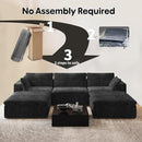 118" U Shaped Modern Sofa Modular Sectional Cloud Couch with 2 Ottoman,Upholstered Couches with Plush Corduroy Fabric for Living Room Furniture,Bedroom and Apartment,No Assembly Required,Black by CozyNest Decor