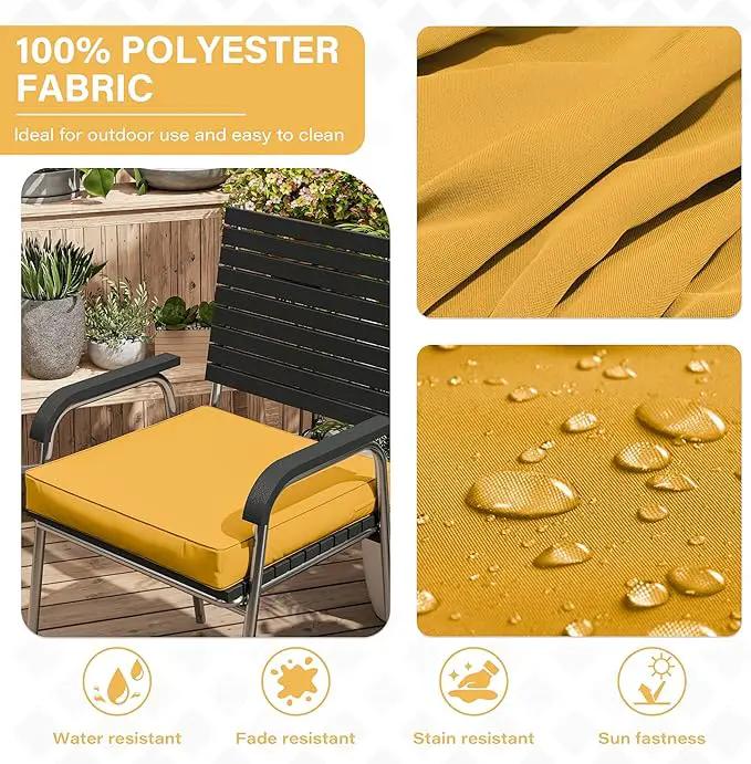 Patio Chair Cushions 17 X 16 X 3 Inch Waterproof Outdoor Seat Cushions for Patio Furniture, Outdoor Sofa Couch Pads with Ties & Handle, Set of 2, Yellow, photo 3 of 7