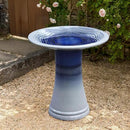 LuxenHome 18 Inch Ceramic Bird Bath for Outside, Elegant Tall Outdoor Bird Bath, Lightweight Pedestal Glazed Birdbaths for Outdoors with Swirl Pattern, Ombre Blue by GreenHaven Gardens