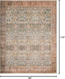 Loloi Layla Collection LAY-04 Ocean/Rust 7'-6" x 9'-6" .13" Thick Area Rug, Soft, Durable, Vintage Inspired, Distressed, Low Pile, Non-Shedding, Easy Clean, Printed, Living Room Rug by CozyNest Decor