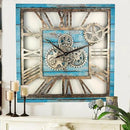 The Gears Clock 24'' Inch Square Real Moving Gear Wall Clock Vintage Industrial Oversized Rustic Farmhouse (Ocean Blue) by CozyNest Decor
