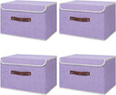 ANMINY 4PCS Storage Bins with Lid PU Leather Handles Storage Boxes PP Plastic Board Decorative Foldable Lidded Cotton Linen Fabric Home Cubes Baskets Closet Organizer Containers - Purple, Large Size by TinyTreasures Baby Boutique
