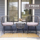 Kromax 3 Piece Bistro Set, Modern Outdoor Wicker Patio Furniture with Tempered Glass Table Top and 2 Chairs, Washable Cushions, Grey Rattan and Grey Cushion by CozyNest Decor