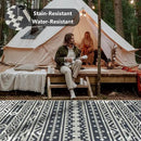 RV Waterproof Mat Outdoor Rugs 9'x12' for Patios Clearance Carpet Camping, Large Plastic Straw (9x12ft Geometric Boho Grey&White) by GreenHaven Gardens