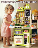 33.8IN Kids Kitchen Playset, 70PCS Kid Play Kitchen with Realistic Lights & Sounds, Spray Sink Toy Kitchen Accessories, Pretend Food Toys Kitchen for Boys Girls Toddlers(Green) by TinyTreasures Baby Boutique