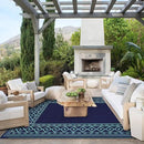 GENIMO Outdoor Rug Waterproof 5'x8' for Patio, Foldable Reversible Plastic Straw Carpet for Travel Trailers, Outside Area Mat for Rv, Deck, Picnic, Porch, Balcony, Beach, Navy Blue & Jade Green by CozyNest Decor