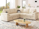 85 Inch Sectional Sleeper Sofa with Pull Out Bed,L Shaped 5 Seat Modular Sectional Sofa with Storage,Sectional Couches for Living Room,Cloud Modular Couch,Removable Sofa Cover,Beige by CozyNest Decor