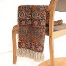 Handmade Cotton Throw Blanket | Floral Block Print in Orange & Navy | 48x70 Inches Fringed Bed Runner | Lightweight Boho Sofa Throw for Couch, Living Room & Bedroom Decor by CozyNest Decor