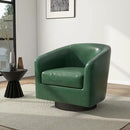 Swivel Barrel Accent Chair, Modern Round Faux Leather Arm Chair for Living Room, Bedroom, Comfy Club Reading Chairs for Adults(Faux Leather, Green, Set of 1) by CozyNest Decor