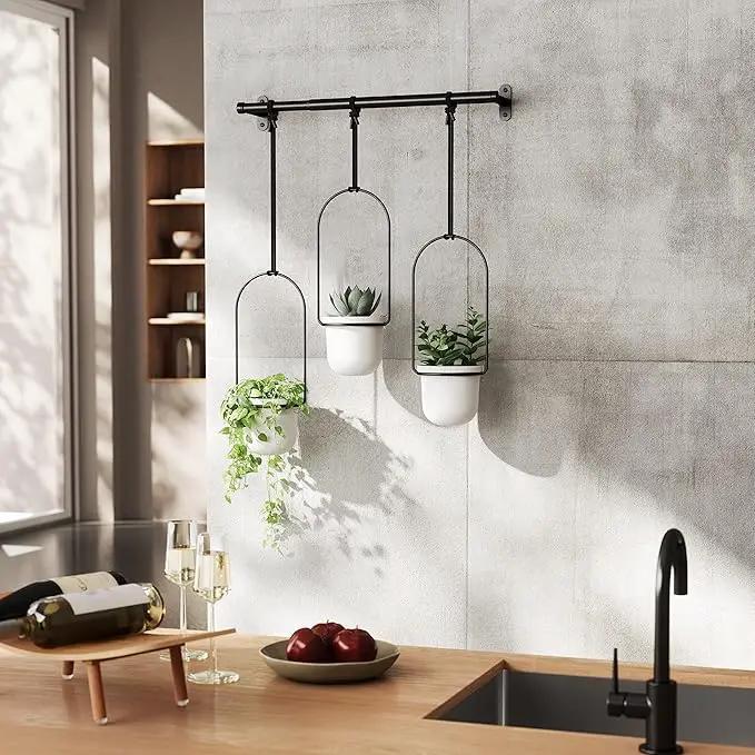 Umbra Triflora Hanging Planter for Window, Indoor Herb Garden, Set of 3, White/Black, photo 11 of 12