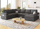 108 Inch Sectional Sleeper Sofa with Pull Out Bed,U Shaped 7 Seat Modular Sectional Sofa with Storage,Sectional Couches for Living Room,Cloud Modular Couch,Removable Sofa Cover,Dark Grey by CozyNest Decor