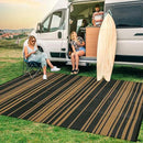 Outdoor Plastic Straw Rug 9x18 Waterproof Outside Rug, Large Modern Striped Reversible Floor Mats, Foldable & Lightweight Camping Carpet for Patio, Porch, Deck, Backyard, Balcony, Black Brown by CozyNest Decor
