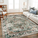 6'x9' Green Washable Area Rug Boho Chic Medallion Distressed Design Non-Shedding Easy Care Ideal for High Traffic Areas in Living Room Bedroom Office Kitchen Coffee Table Large Carpet by TinyTreasures Baby Boutique