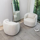 KINWELL 34" Wide Boucle Swivel Barrel Chairs Set of 2, No Assembly Round Upholstered Armchairs Accent Chairs Single Sofa Chair with Toss Pillow for Living Room and Bedroom, Beige by CozyNest Decor