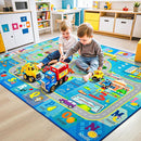 Chicrug 6x9 Car Road Area Rug for Kids Playroom Bedroom, Non Slip Low Pile Washable ABC Alphabet Carpet for Classroom, City Track Play Mat for Toddler Children Nursery Baby Room Decor, Blue by TinyTreasures Baby Boutique
