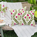 Alysheer Summer Decorative Throw Pillow Covers 18"x 18" Set of 2, Floral Embroidered Farmhouse Hot Pink Flowers Green Vine Patterned Cotton Canvas Cushion Case for Sofa Couch Bed Living Room Decor by CozyNest Decor