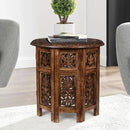 Lightnpro Handcrafted Wooden Round Accent Table - Vintage Farmhouse Octagonal Side End Table with Intricate Carvings for Living Room, Bedroom, Entryway - 18x18 Inch - Burnt by CozyNest Decor