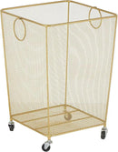 Deco 79 Metal Storage Cart Square Mesh Wire Rolling Laundry with Ring Handles, 17" x 16" x 24", Gold by GreenHaven Gardens