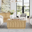 Lift Top Coffee Table with Storage, Modern Coffee Table with Arched Design, 31.5" Square Tea Table with Wood Grain, Boho Multifunctional Center Table for Living Room, Office, Oak by CozyNest Decor