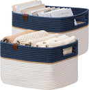 UBBCARE 2 Pack Baskets for Organizing, Woven Storage Baskets with Label for Toys and Towel, Rectangle Cotton Rope Basket with Handles, 15''L x10''W x9''H, Navy Blue&White by TinyTreasures Baby Boutique